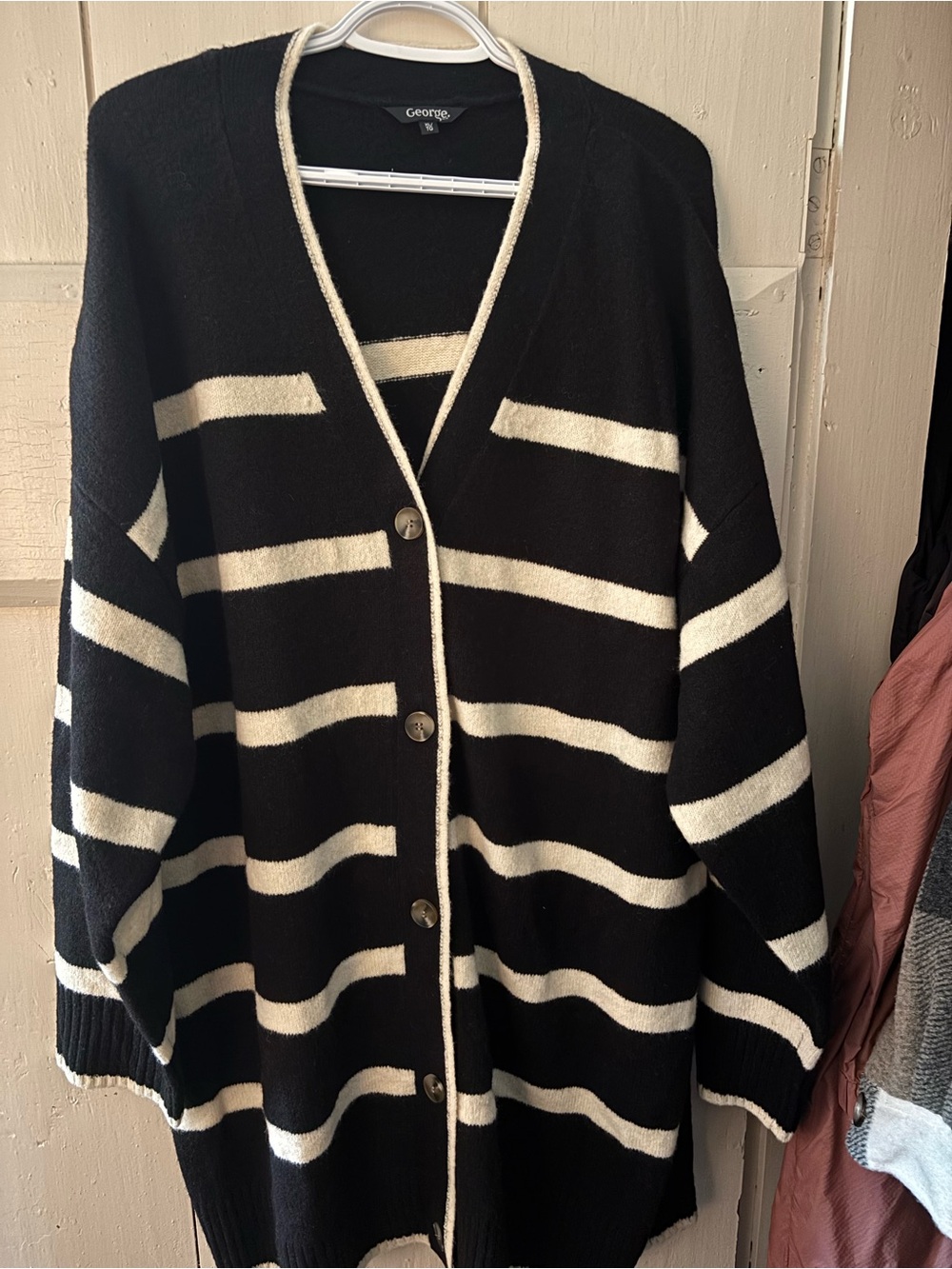 George Black and Cream Striped Button-Front Cardigan